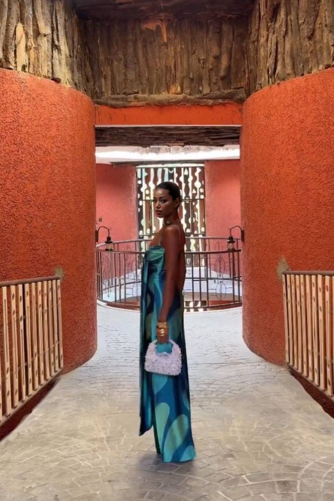 Printed Lace-Up Design Maxi Dress