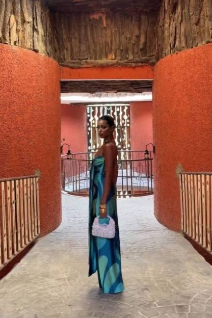 Printed Lace-Up Design Maxi Dress