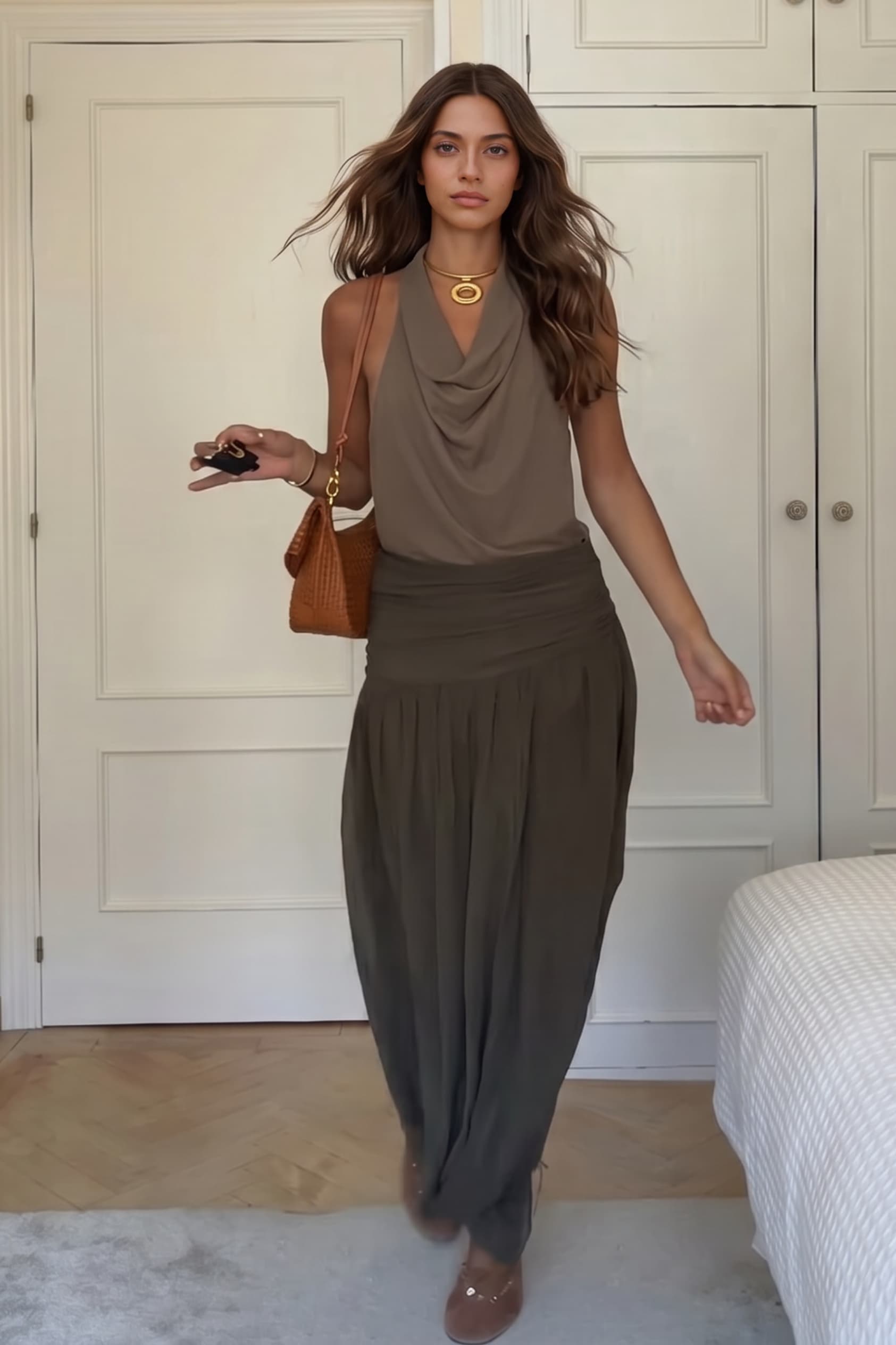 Swing Collar Top And Skirt Suit