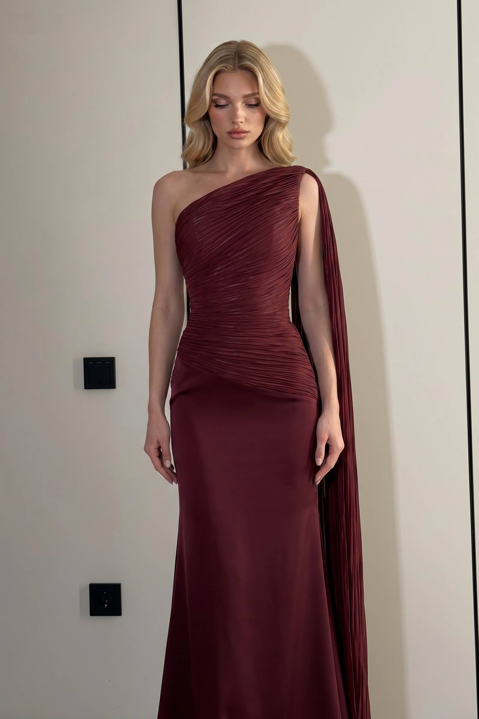 Pleated Ribbon Maxi Dress