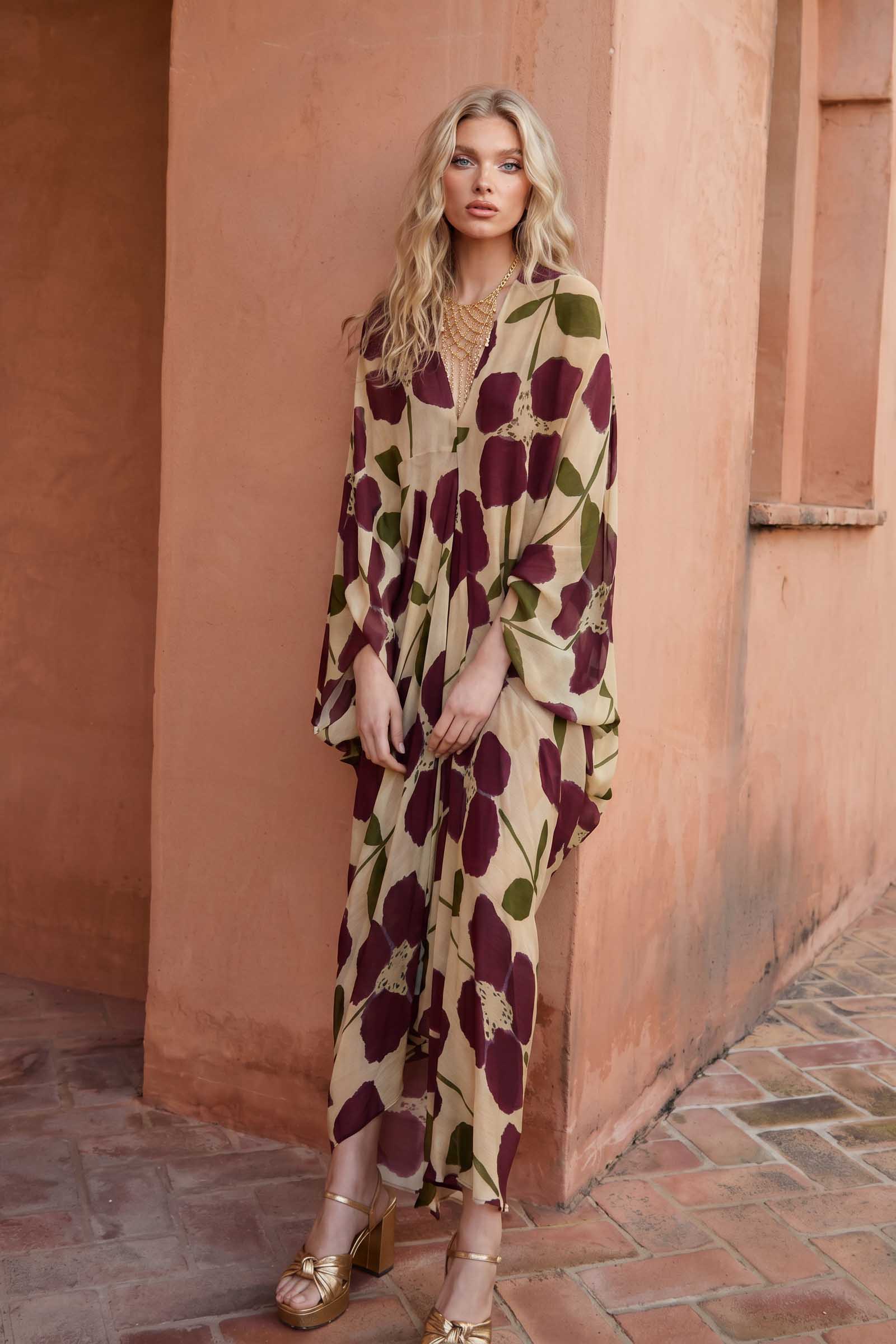 V-Neck Printed Loose Dress