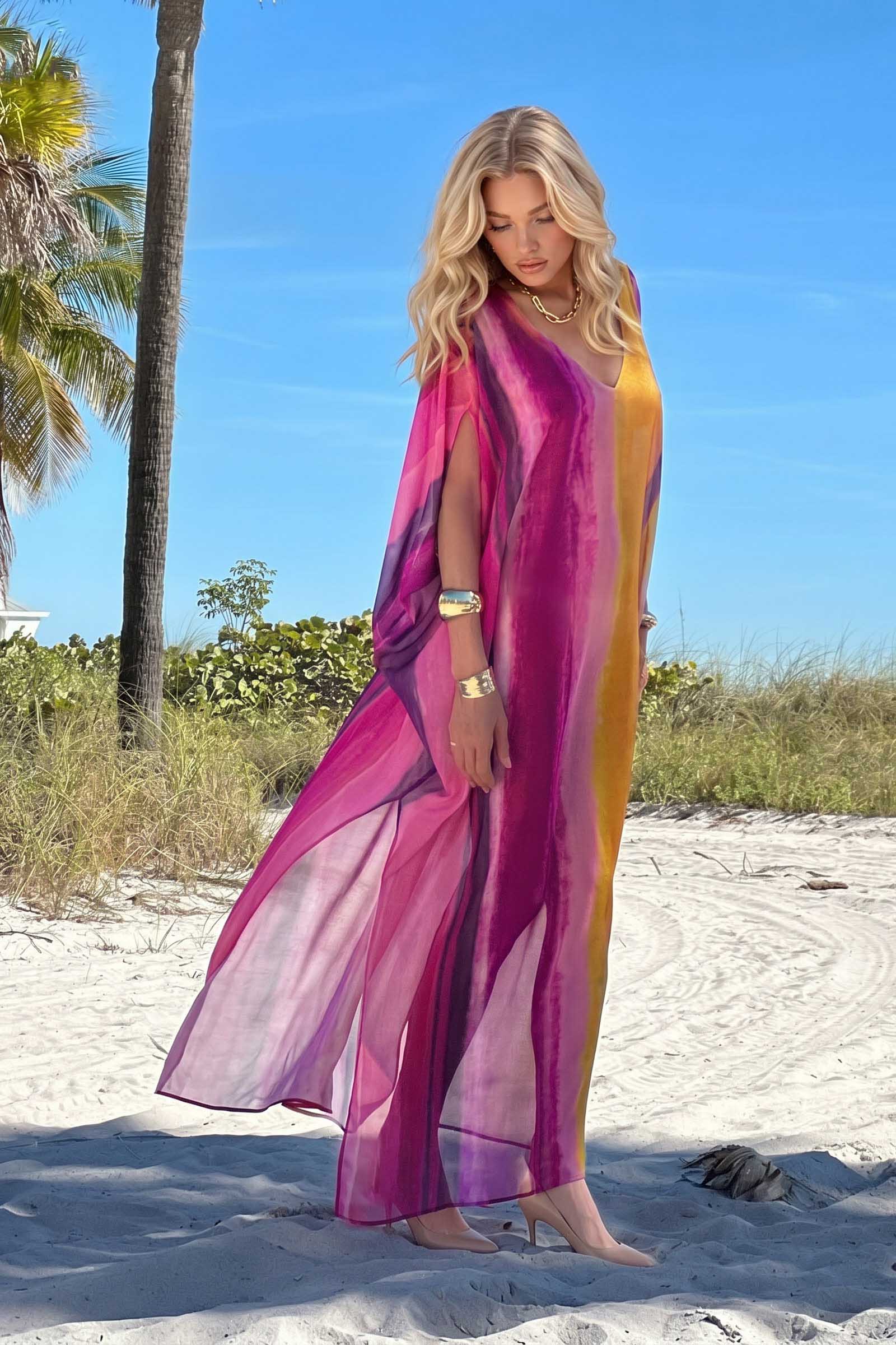 V-Neck Side Slit Printed Maxi Dress