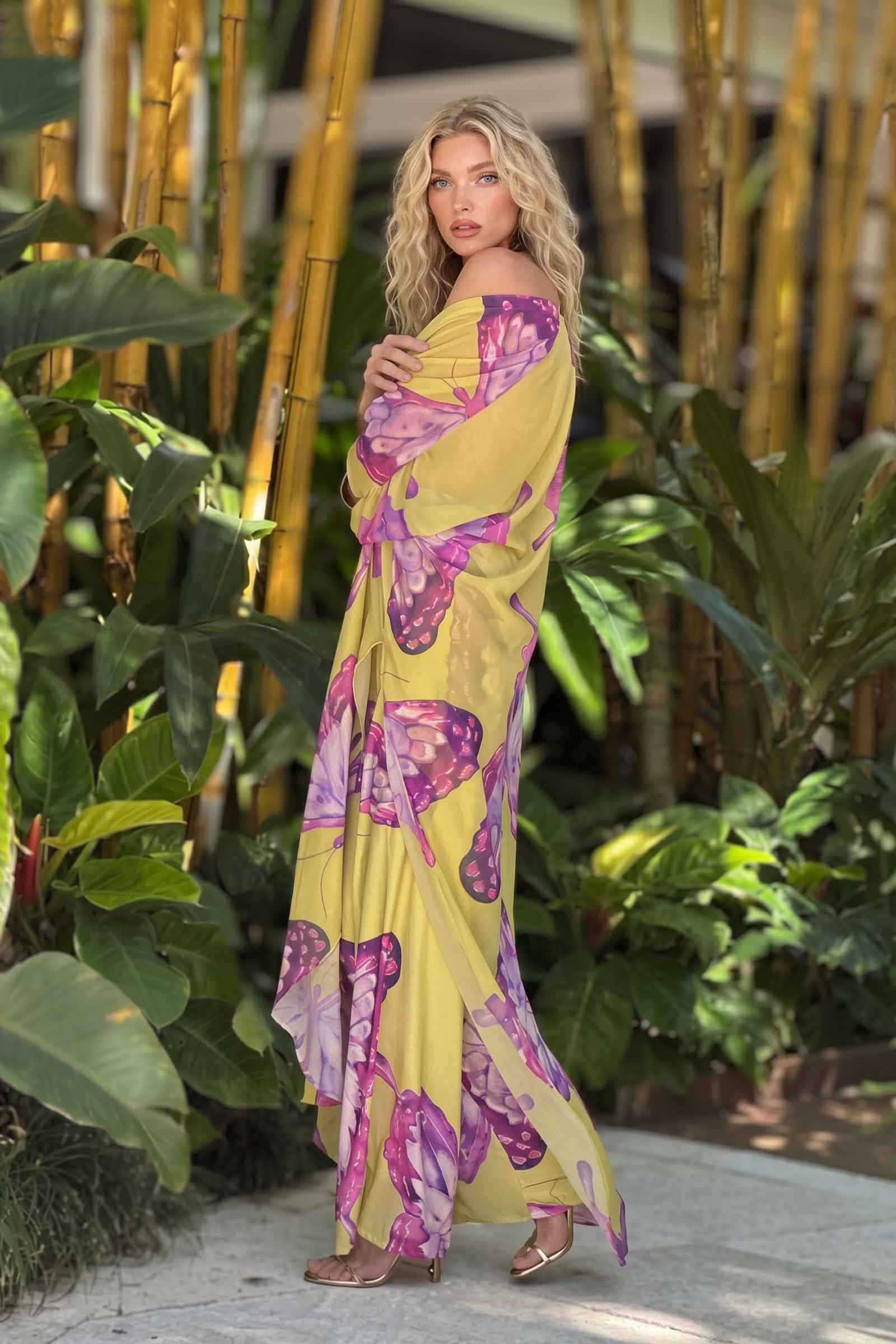 Butterfly Printed Cardigan And Wide Leg Pants Set