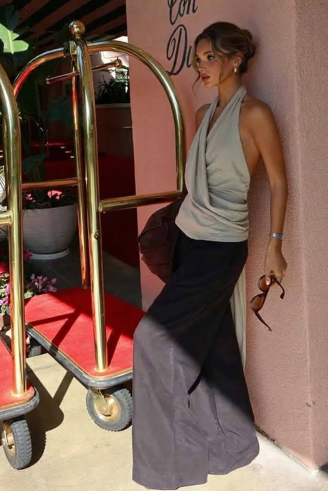 Minimalist Halter-Neck Backless Top And Pants Set