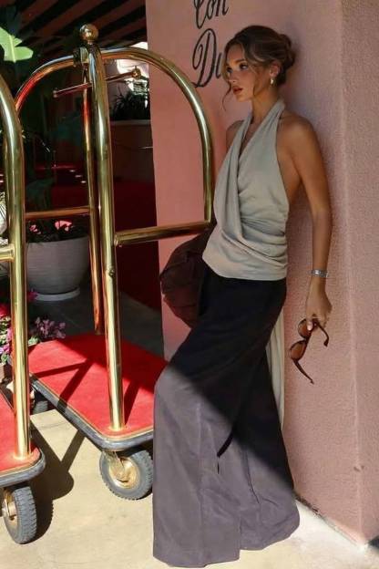 Minimalist Halter-Neck Backless Top And Pants Set