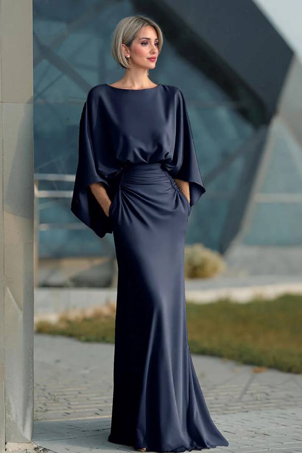 Boat Neck Backless Pleated Maxi Dress