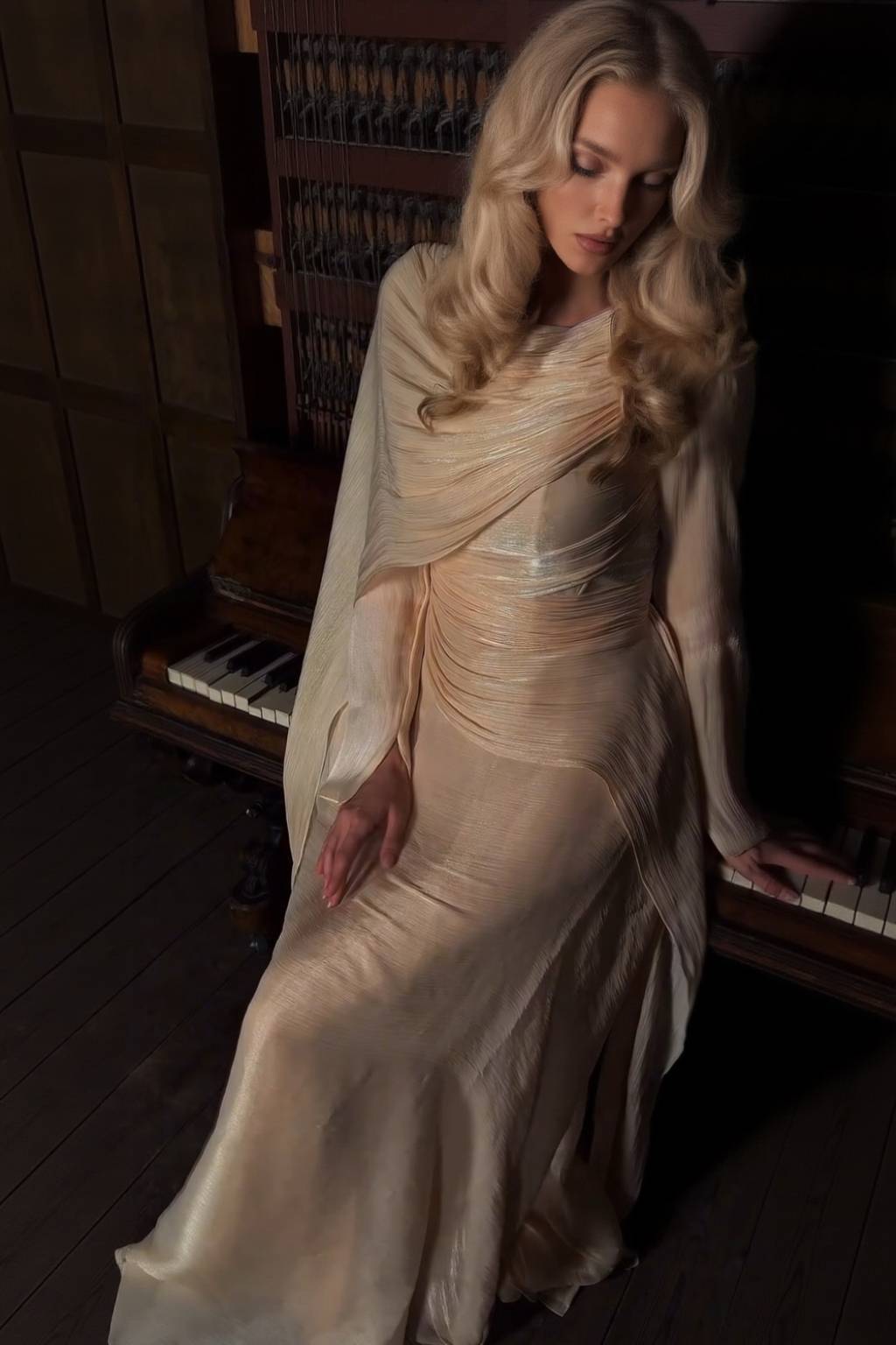 Pleated Ribbon Design Maxi Dress