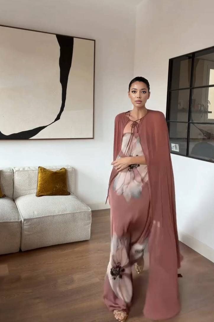 Printed Strapless Shawl Dress