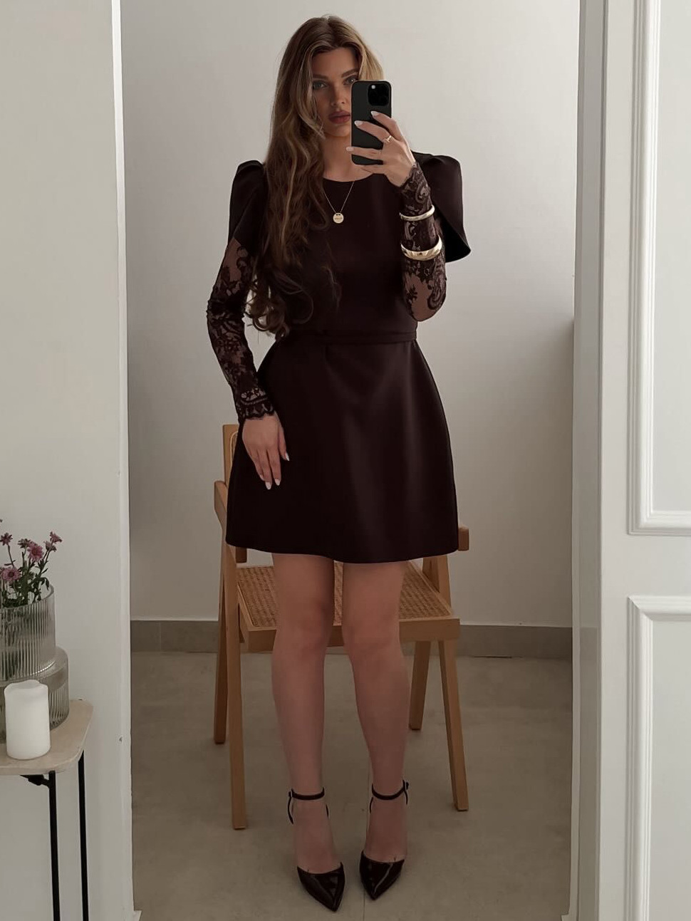 Elegant Lace Sleeve Mini Dress