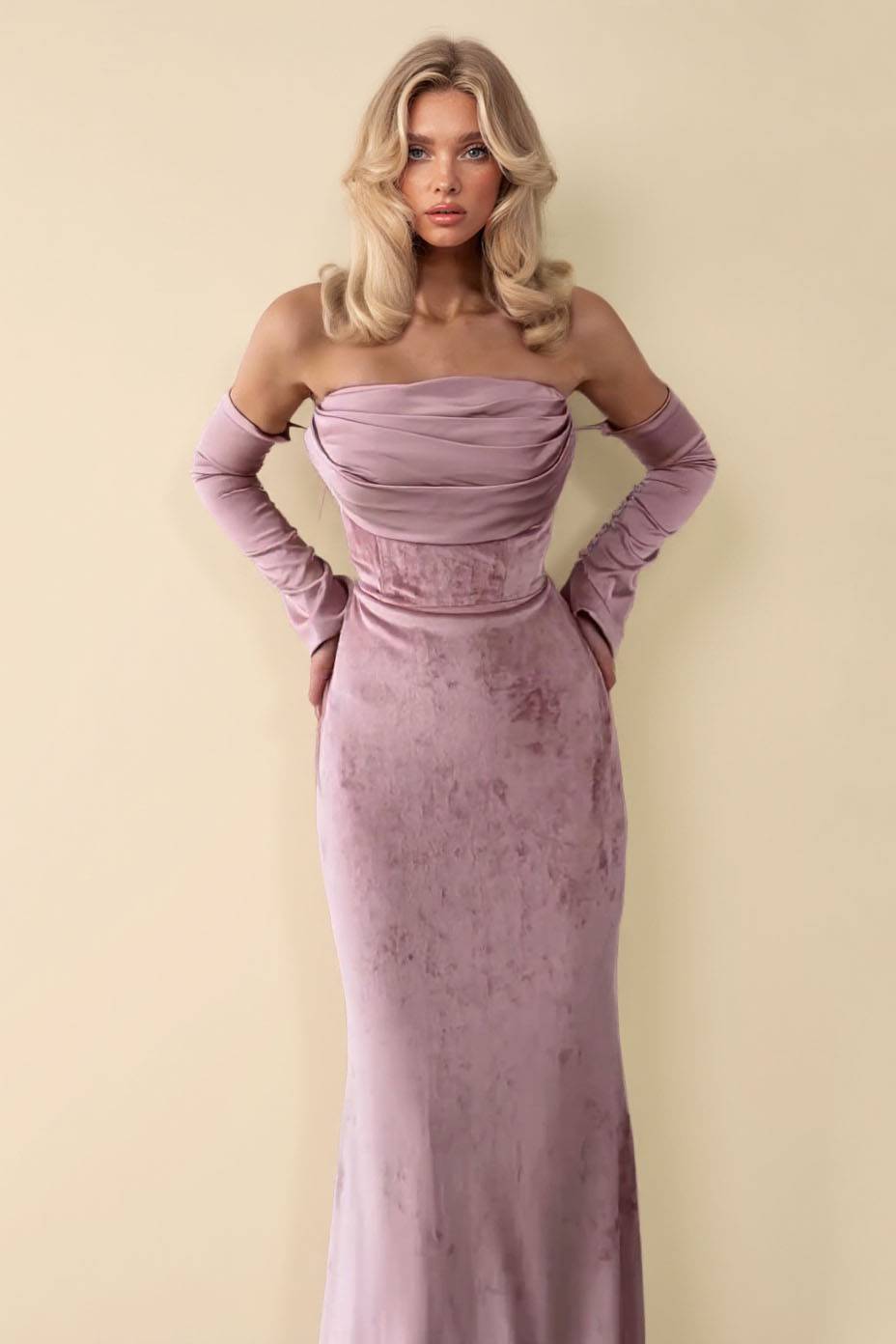 Velvet Splicing Fishtail Maxi Dress