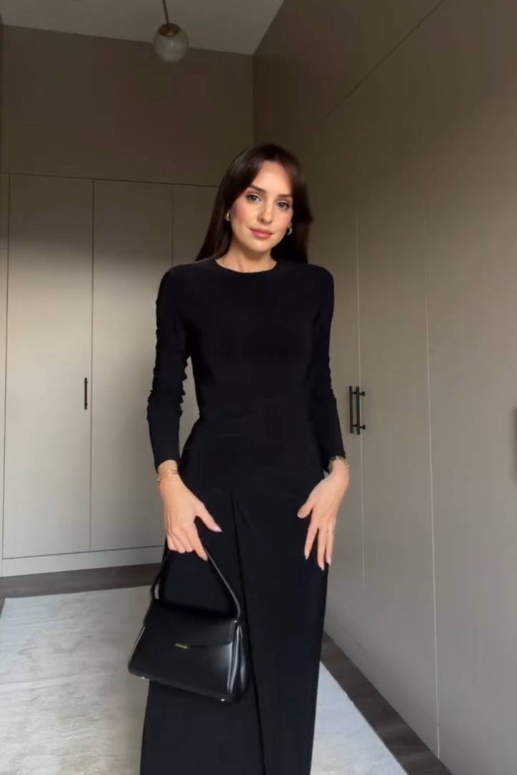 Pleated Front Slit Maxi Dress