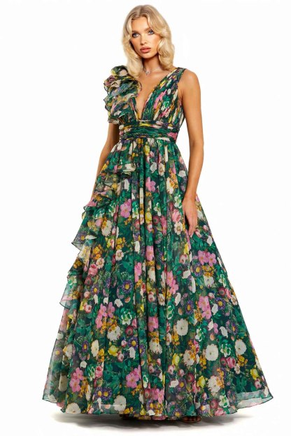V-Neck Printed Maxi Dress