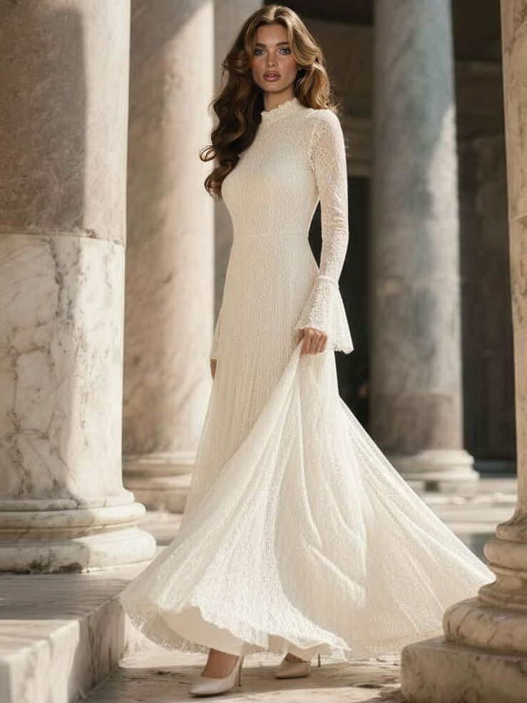 Elegant Lace Bell Sleeve Maxi Dress