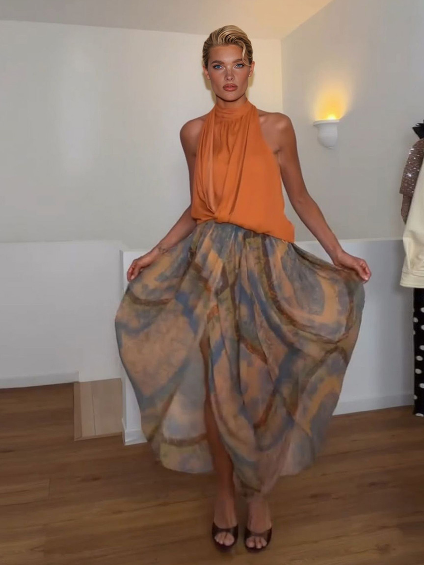 Elegant Backless Draped Top & Paisley Print Pants Set