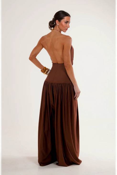Halter-Neck Backless Bodysuit And Wide Leg Pants Set
