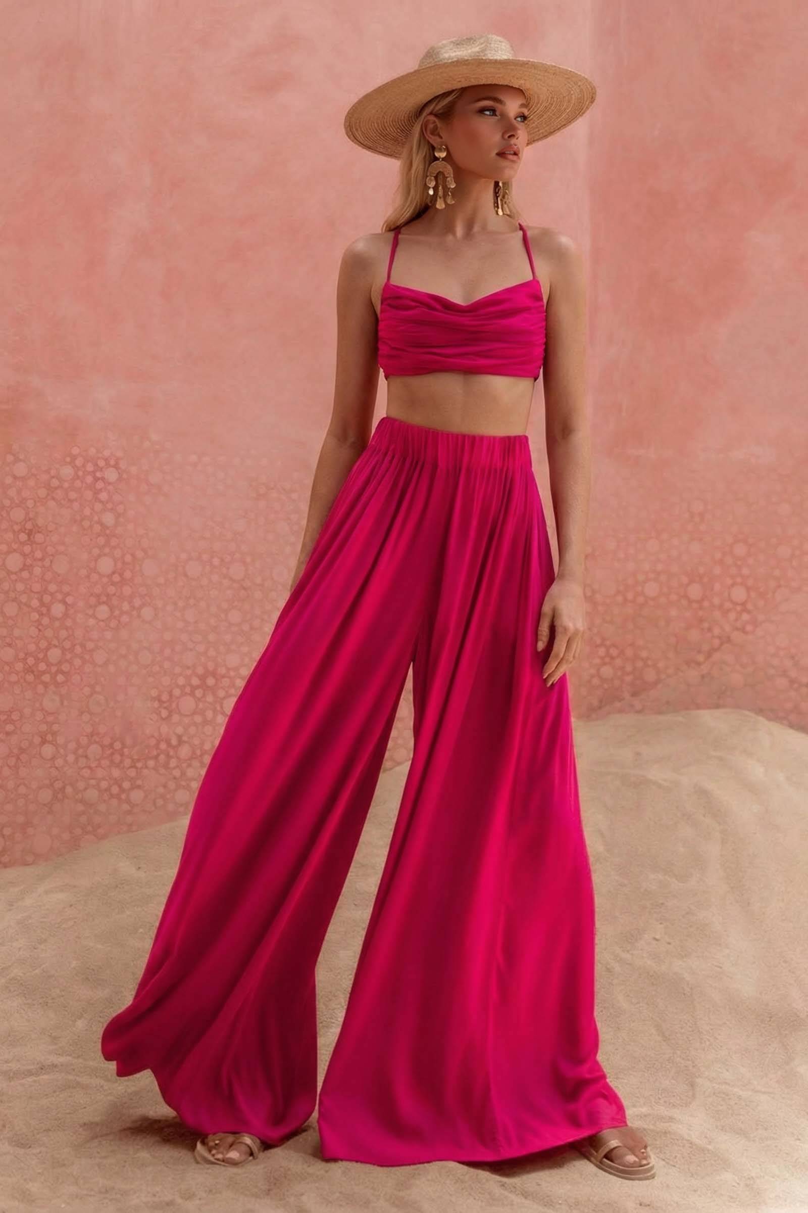 Sling Top And Wide-leg Pants and Jacket Three-piece Set