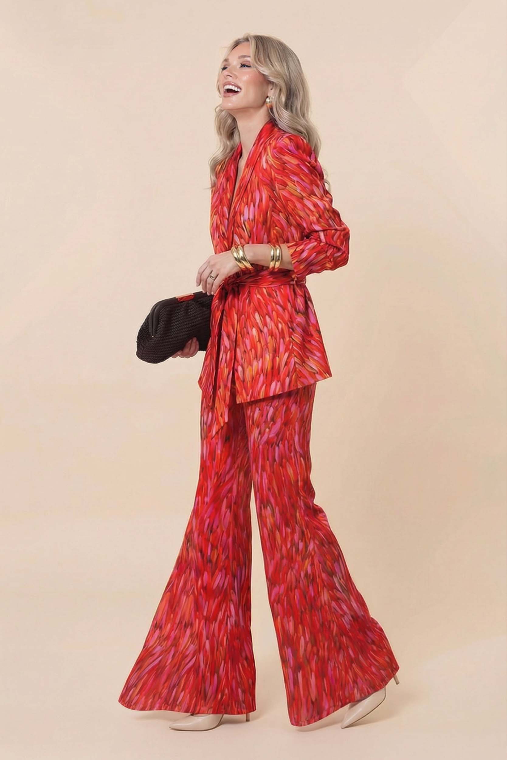 Unique Printed Blazer And Wide Leg Pants Set