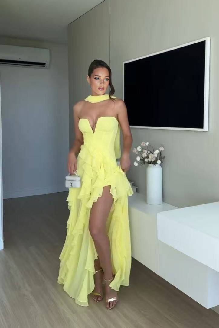 Ruffled Hem Scarf Design Maxi Dress