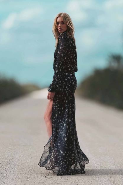 Deep V-Neck Slit Printed Maxi Dress