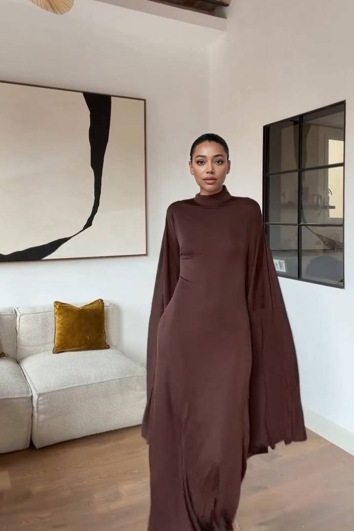 Turtleneck Shawl Maxi Dress