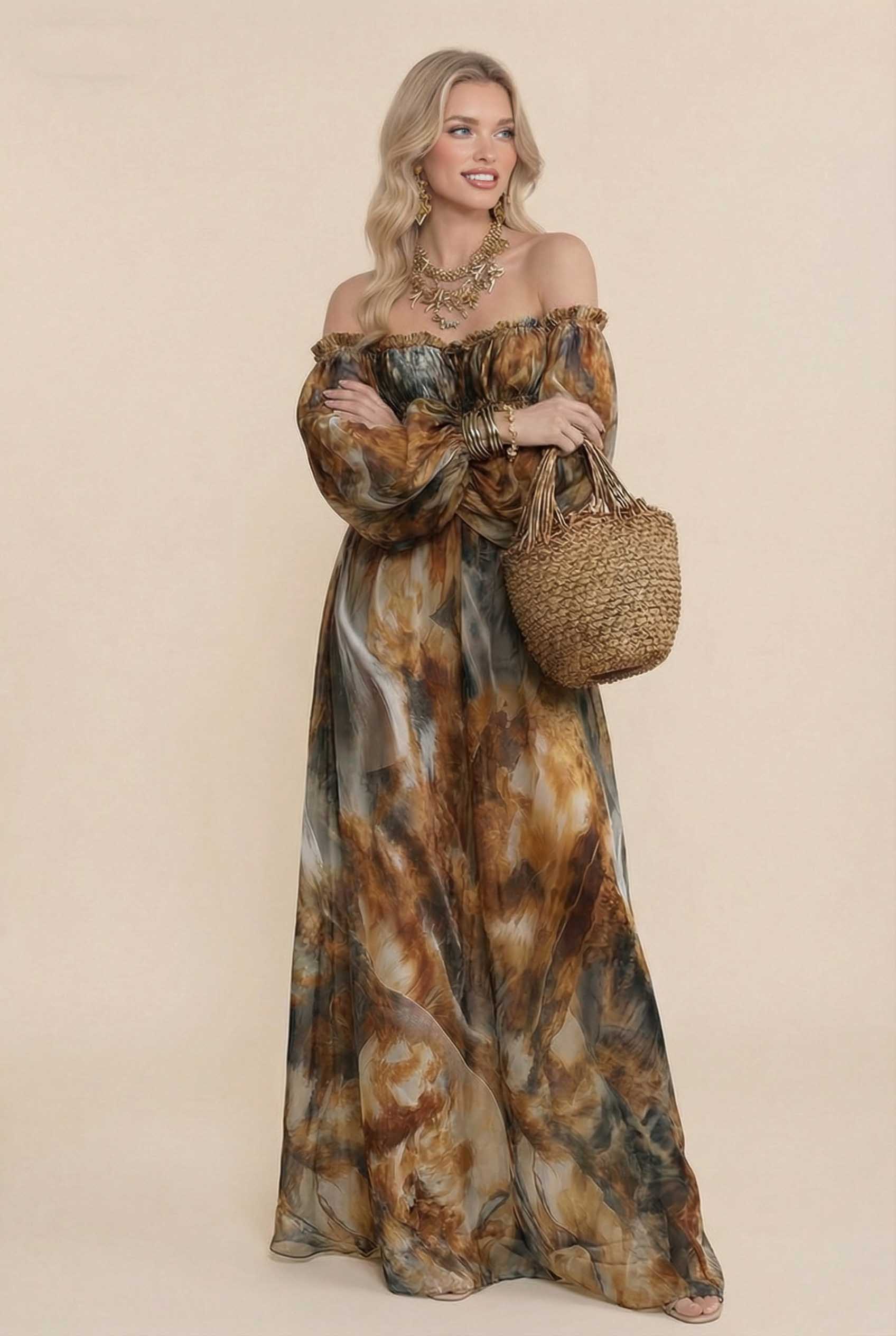 Bohemian Off-shoulder Lantern Sleeve Dress