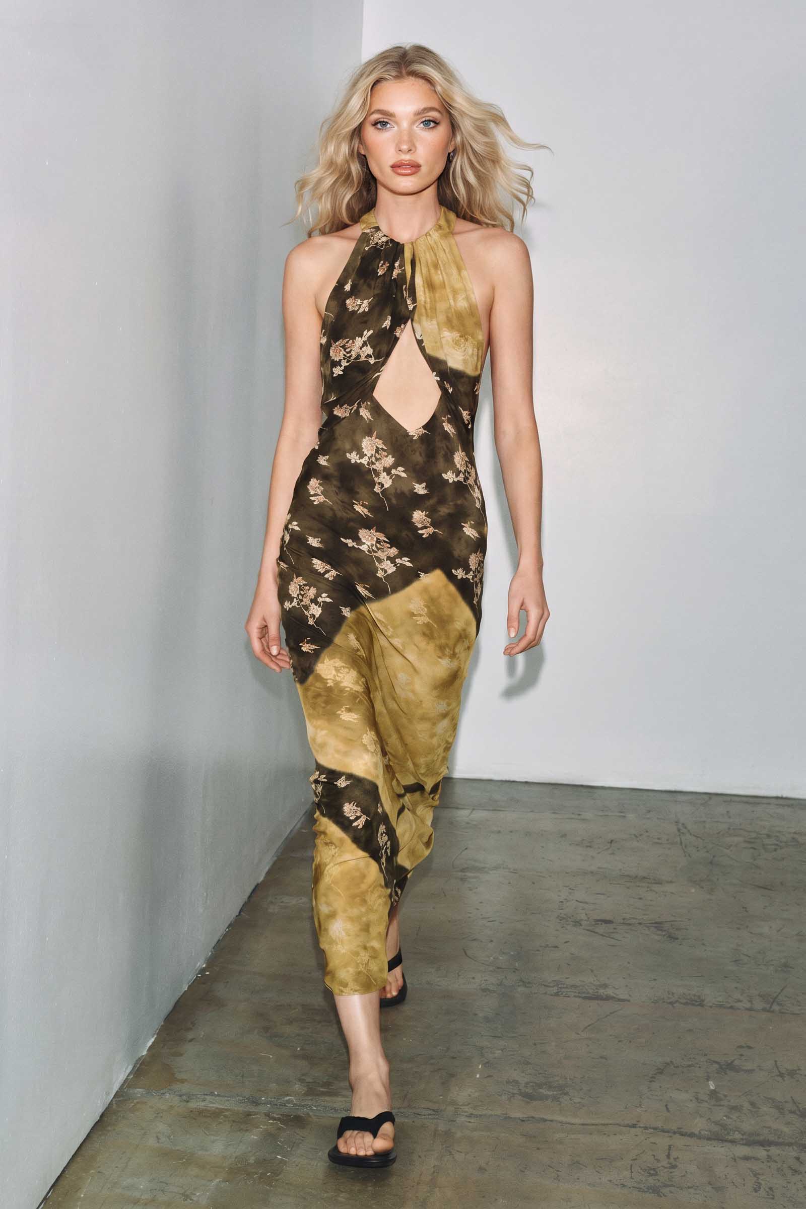 Halter-Neck Printed Maxi Dress