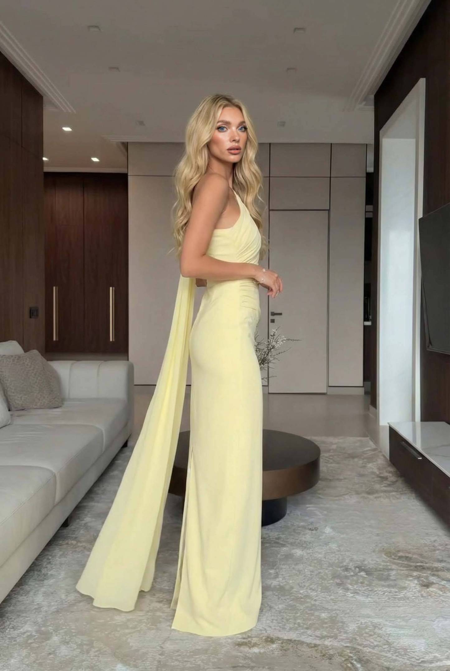 Slant Shoulder Shawl Design Maxi Dress