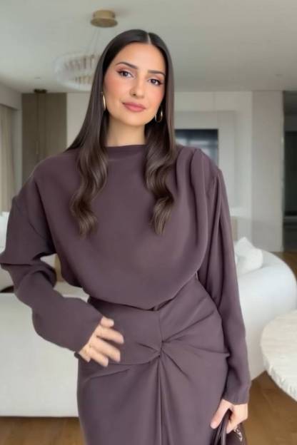 Boat Neck Pleated Slim Fit Maxi Dress