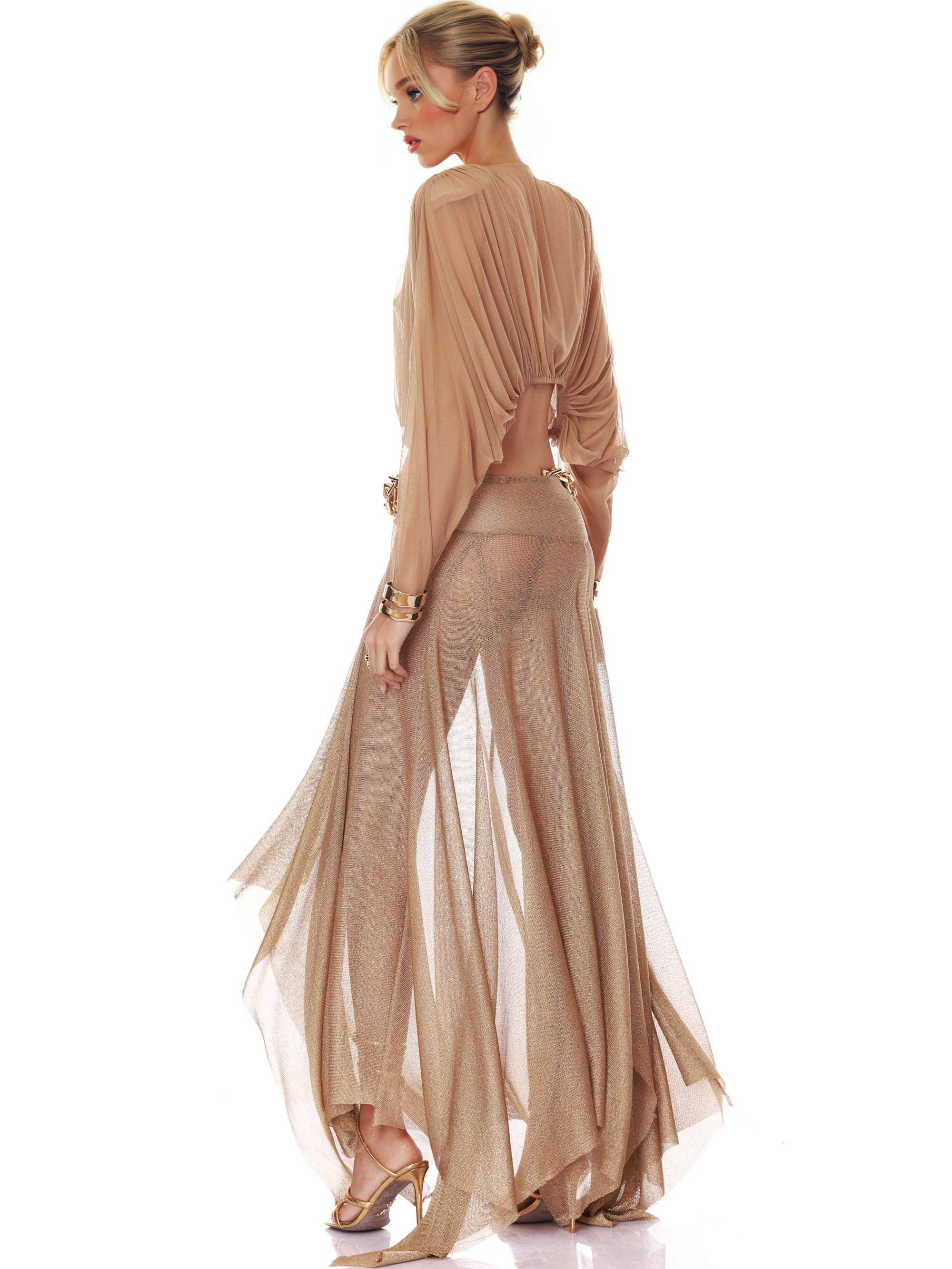 V-Neck Top And Side Slit Skirt Suit