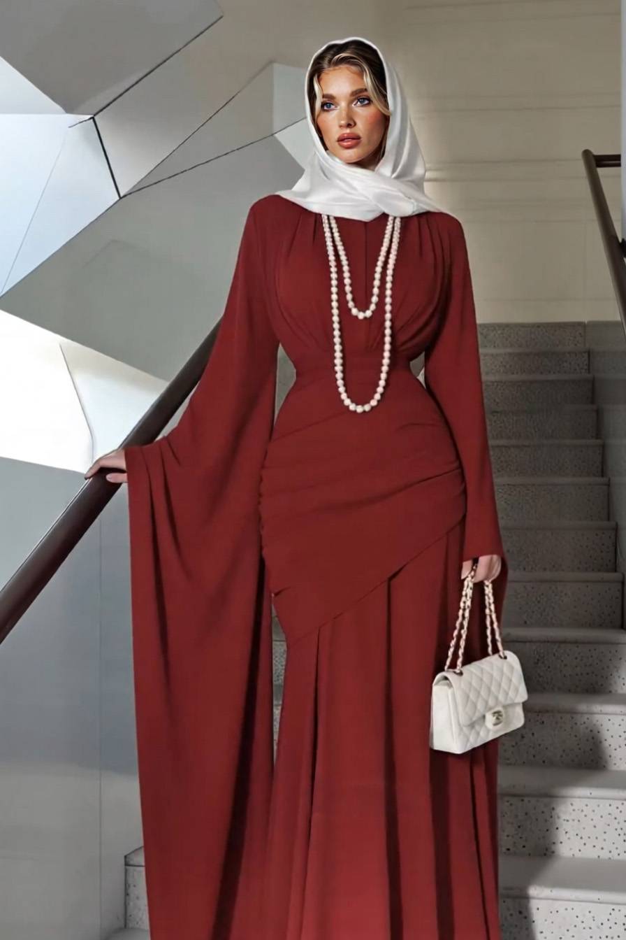 Pleated Design Hip-hug Maxi Dress