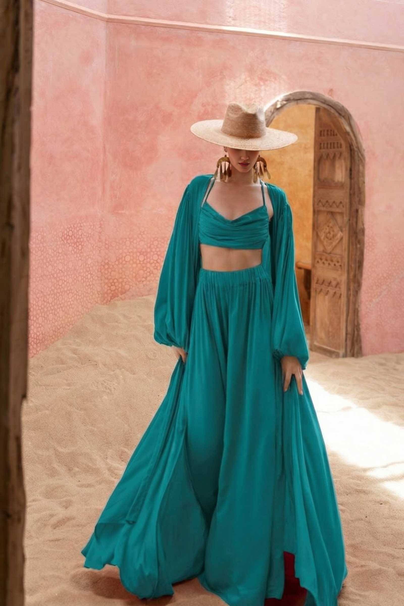 Sling Top And Wide-leg Pants and Jacket Three-piece Set