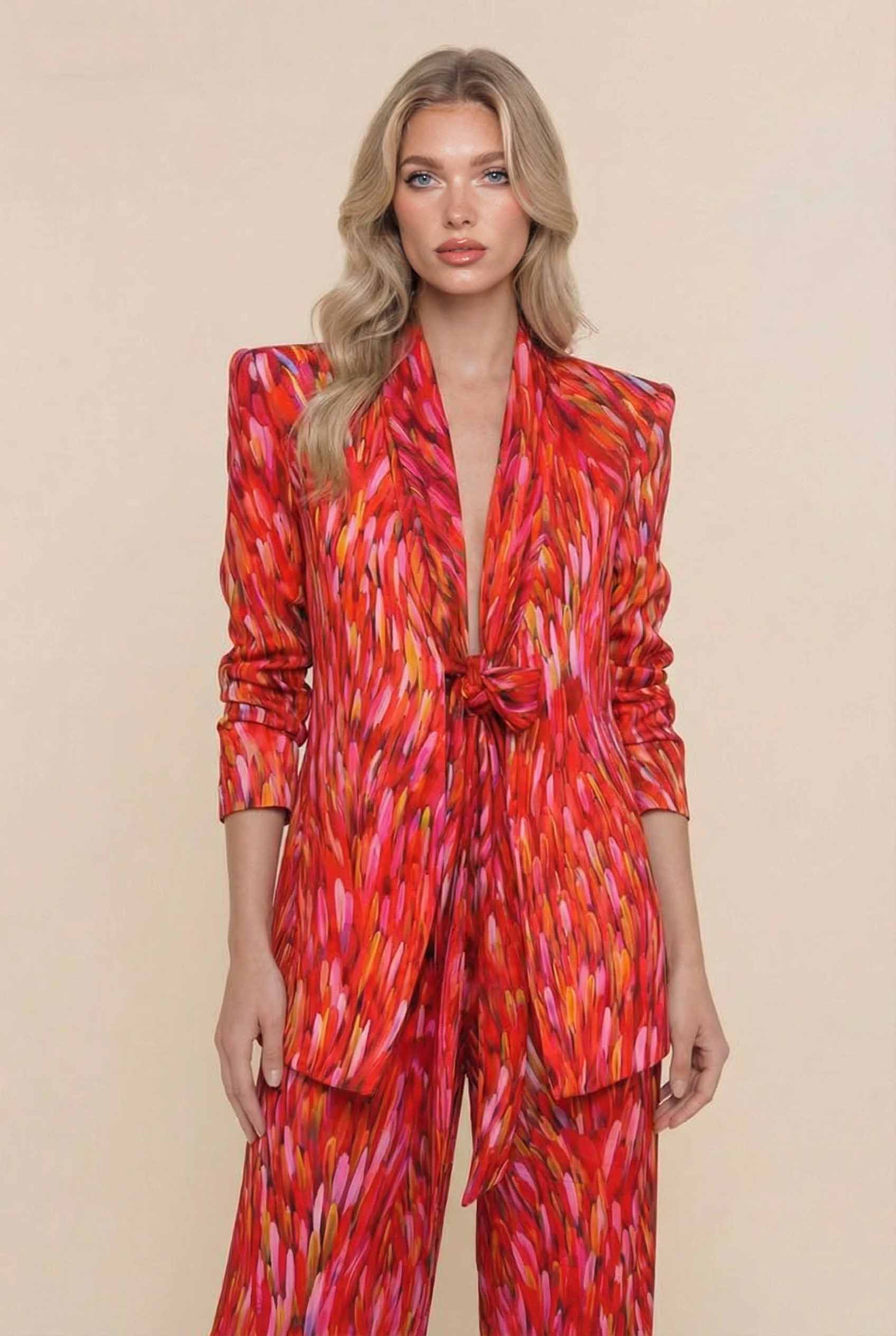 Unique Printed Blazer And Wide Leg Pants Set