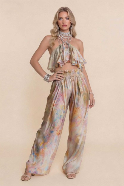 Printed Sling Top And Wide Leg Pants Set