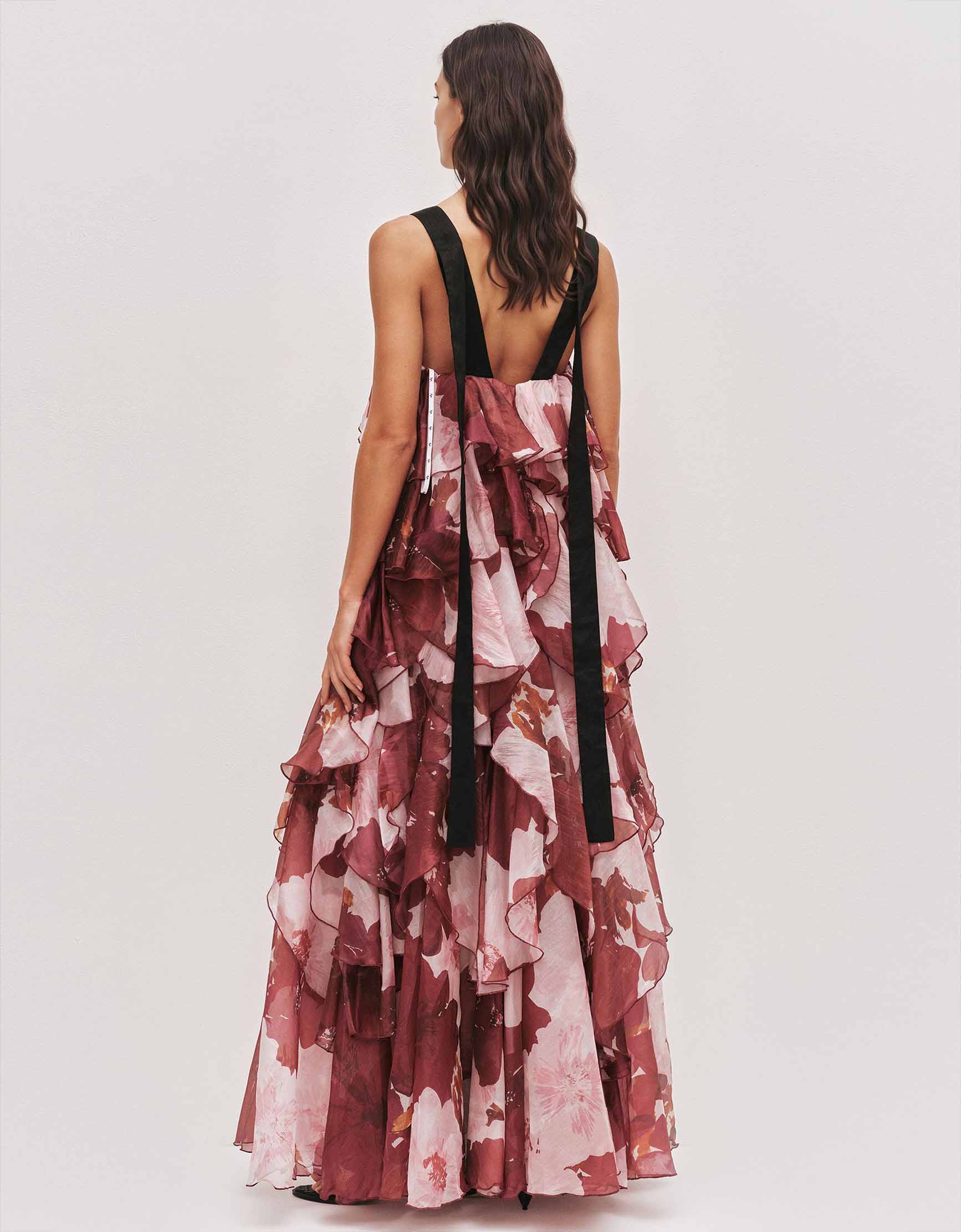 Exquisite Layered Floral Print Ruffled Maxi Dress