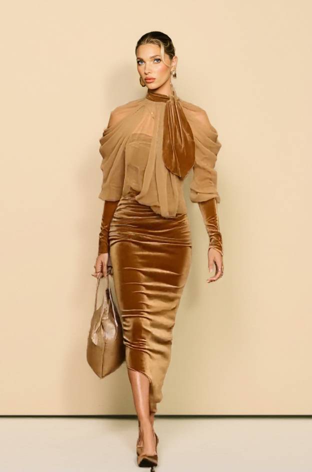 Velvet Splicing Tulle Irregular Hem Dress