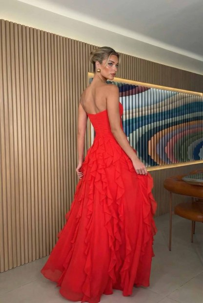 Pleated Strapless Ruffle Dress