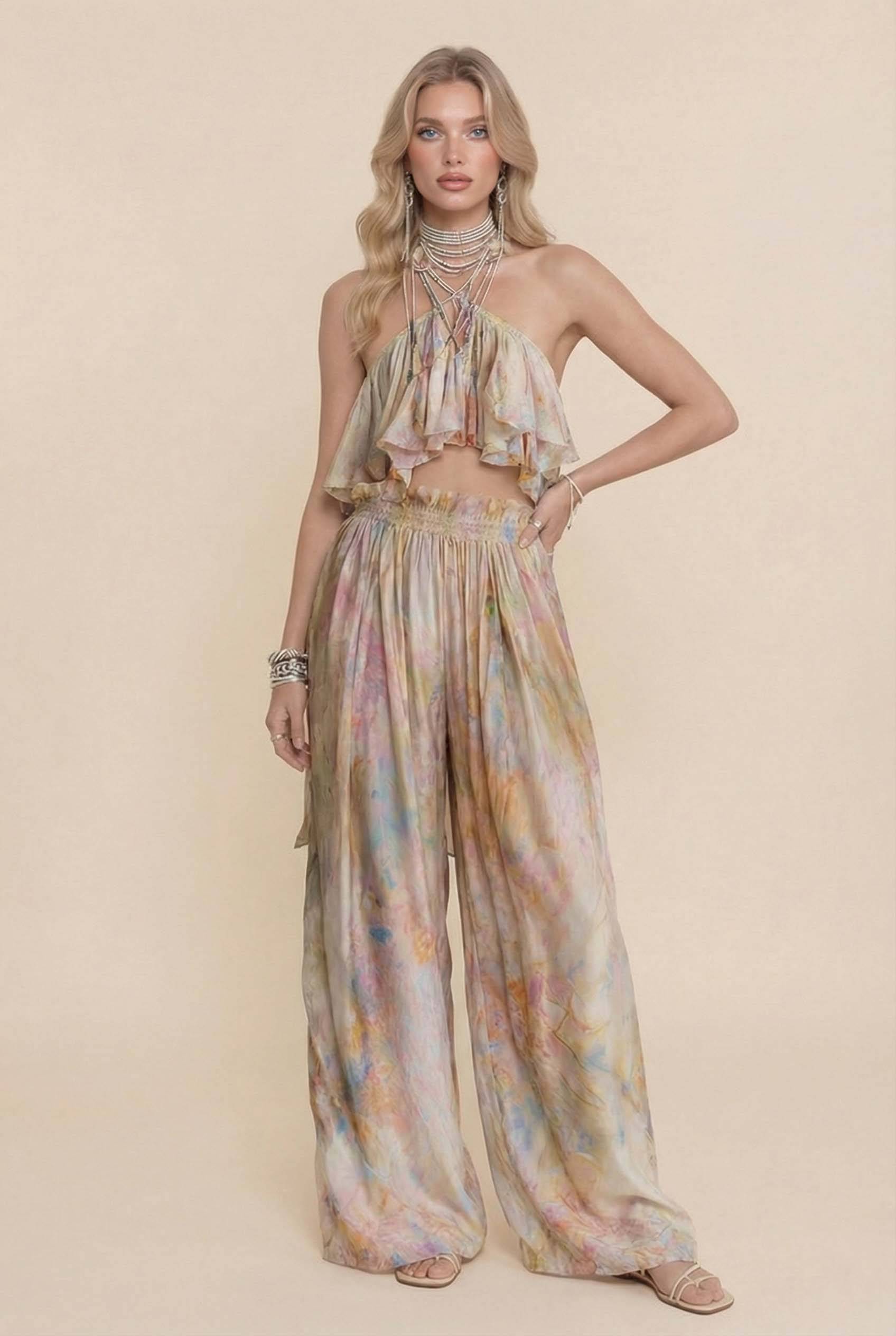 Printed Sling Top And Wide Leg Pants Set