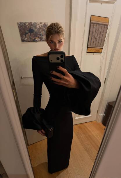 Boat Neck Bell Sleeve Slim-Fit Maxi Dress