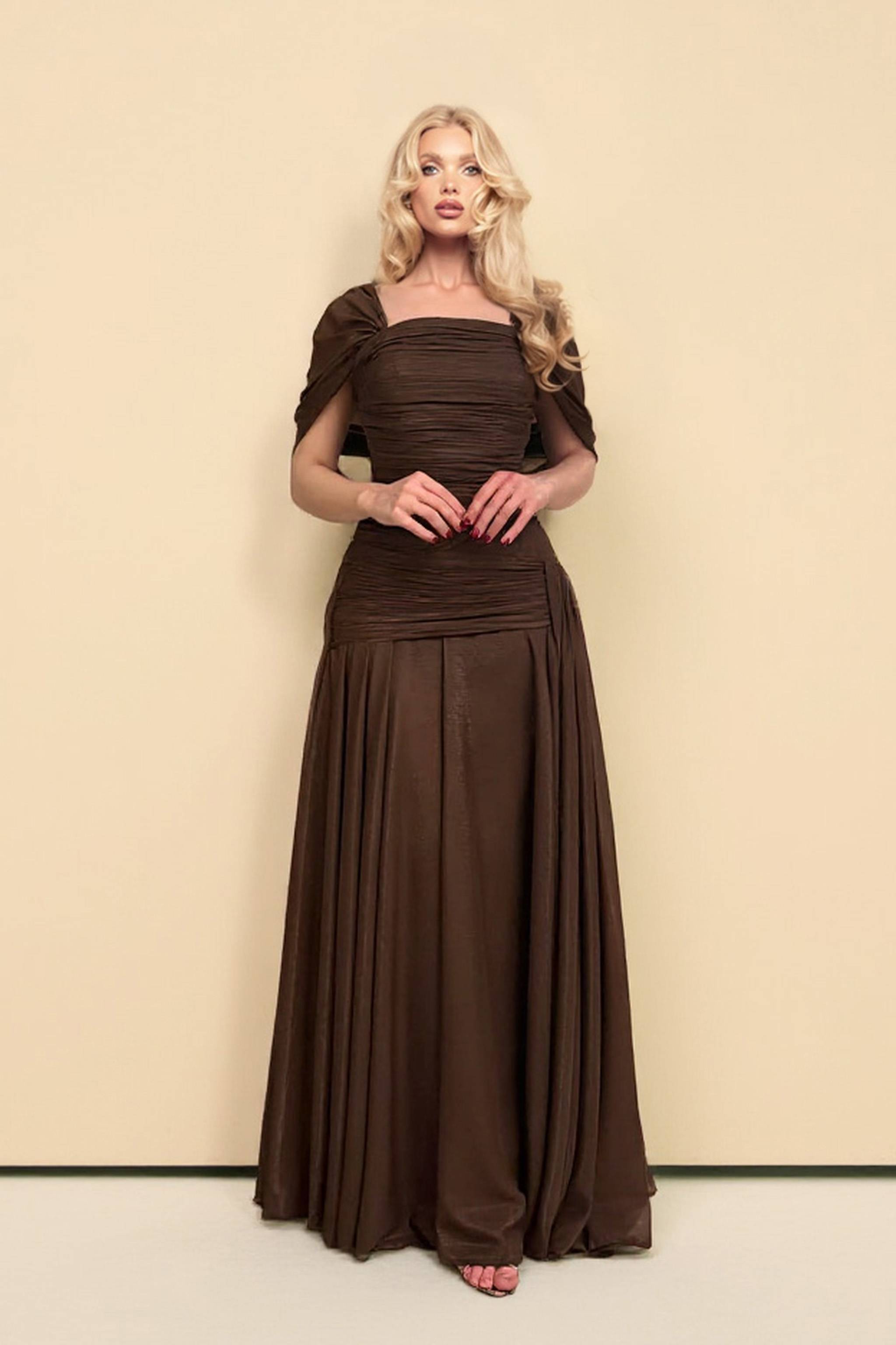 Pleated Design A- Line Maxi Dress