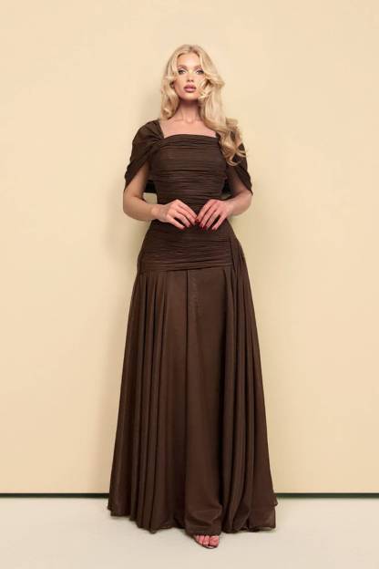 Pleated Design A- Line Maxi Dress