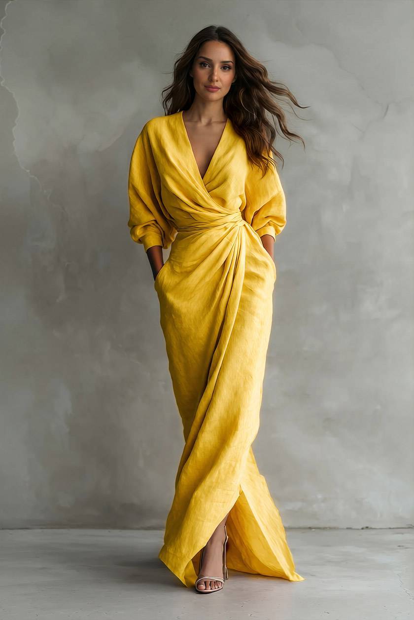 Vacation Style V-Neck Lace-Up Maxi Dress