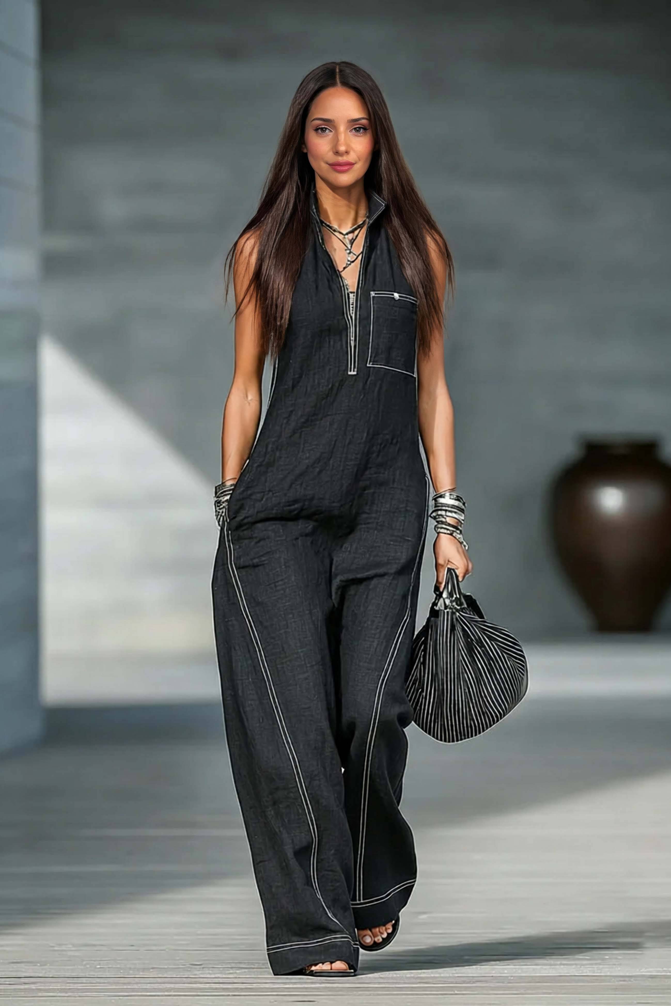 Holiday Style Color Contrast Jumpsuit