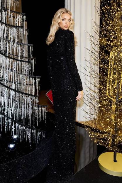 High-neck Shiny Slim-fit Maxi Dress