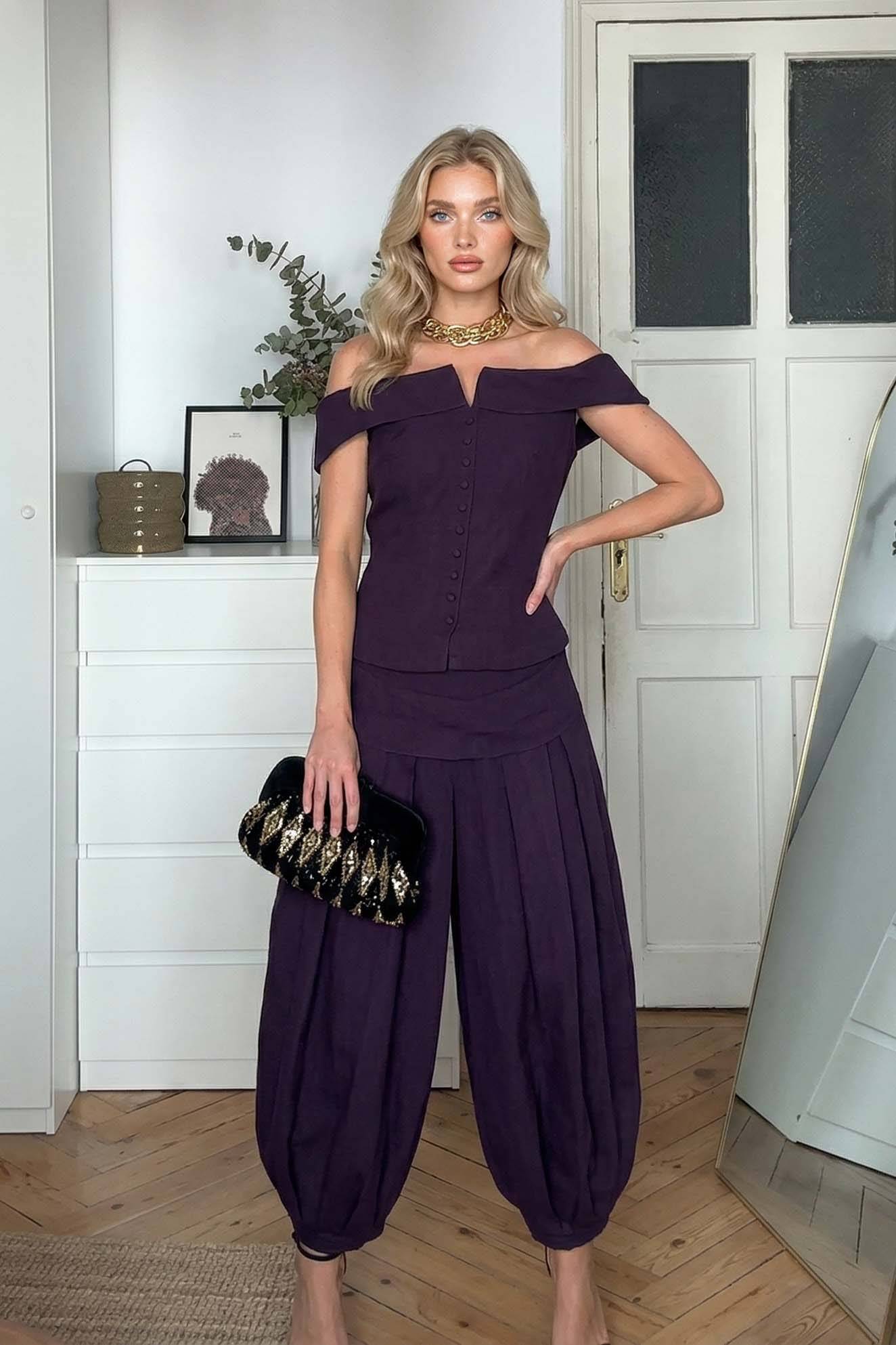 Off-shoulder Top And Bloomers Set