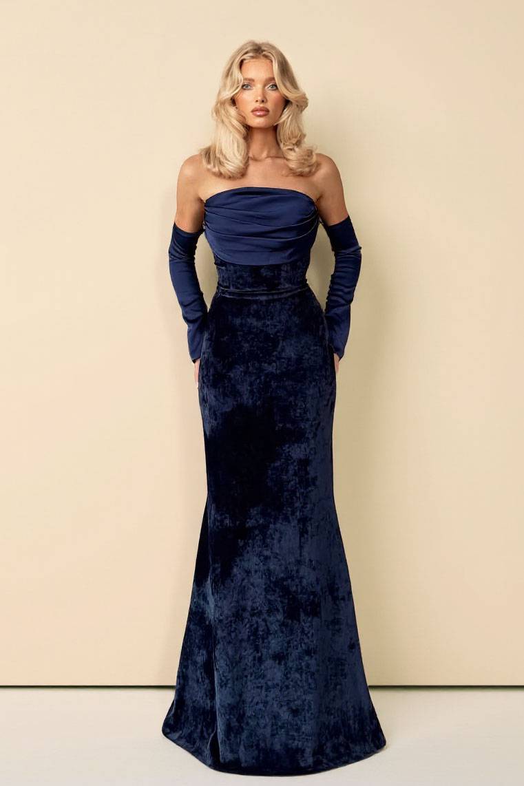 Velvet Splicing Fishtail Maxi Dress