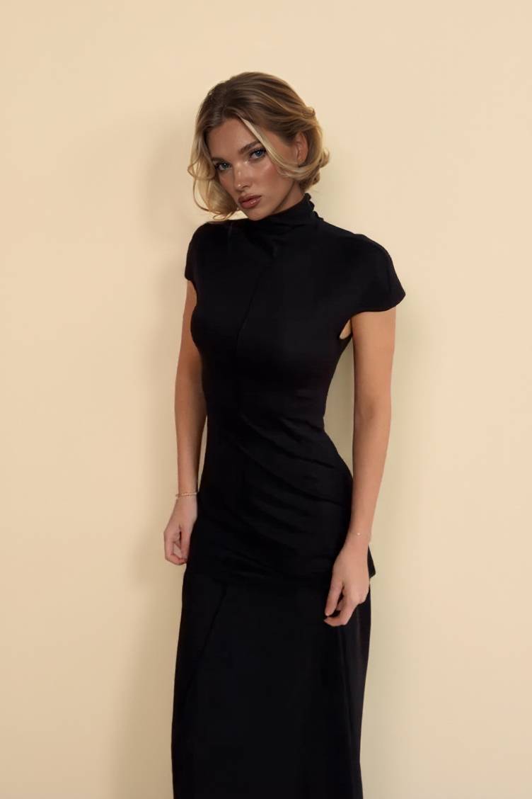 Minimalist High-neck Short-sleeved Maxi Dress