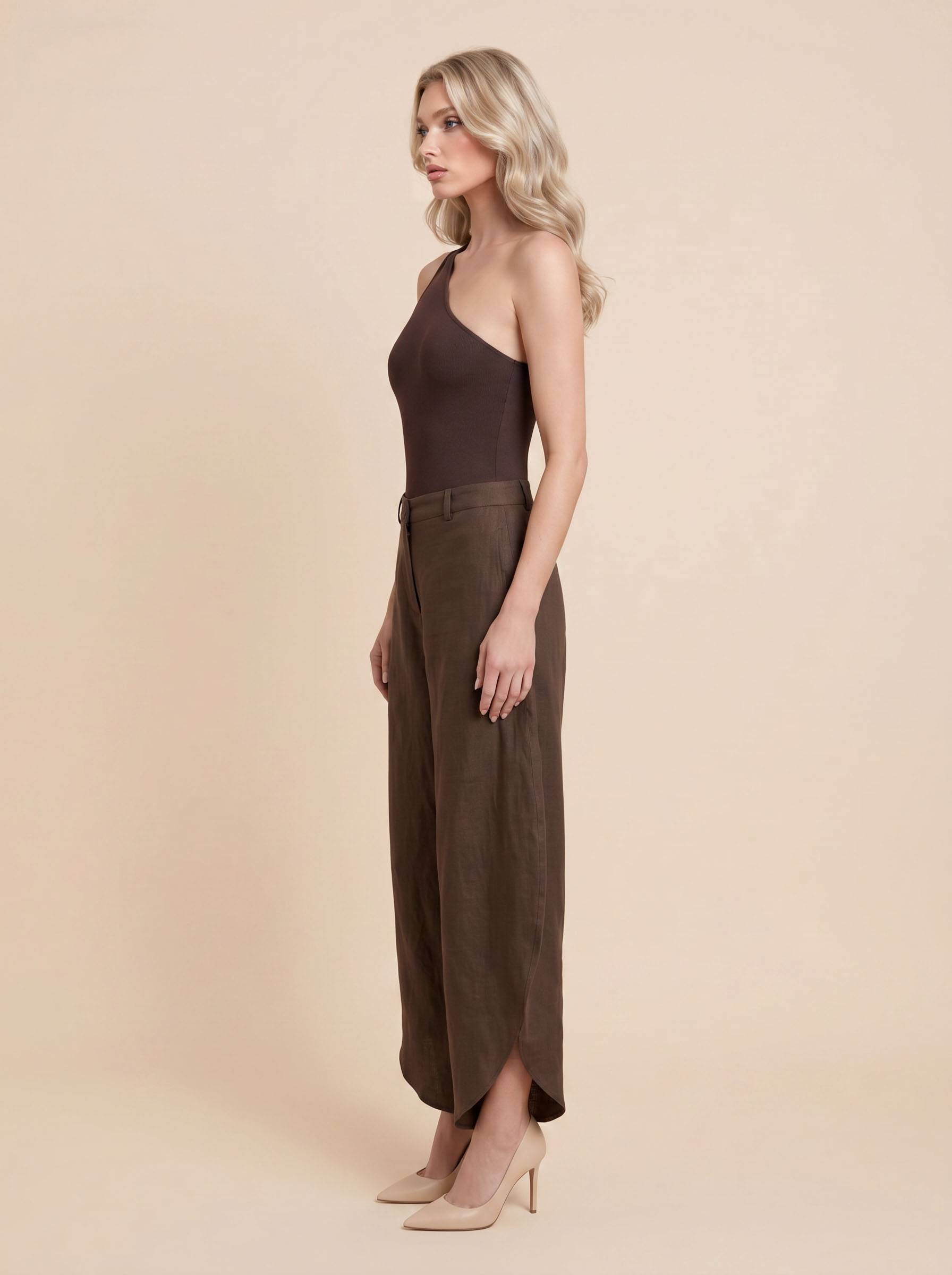 Oblique Collar Off-shoulder bodysuits And Side Slits Wide Leg Pants Suit- Pants