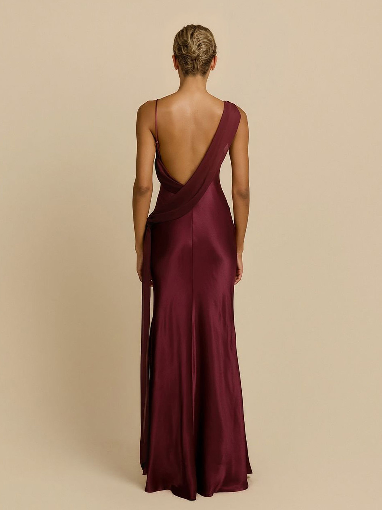 Elegant Satin Asymmetric One Shoulder Maxi Dress