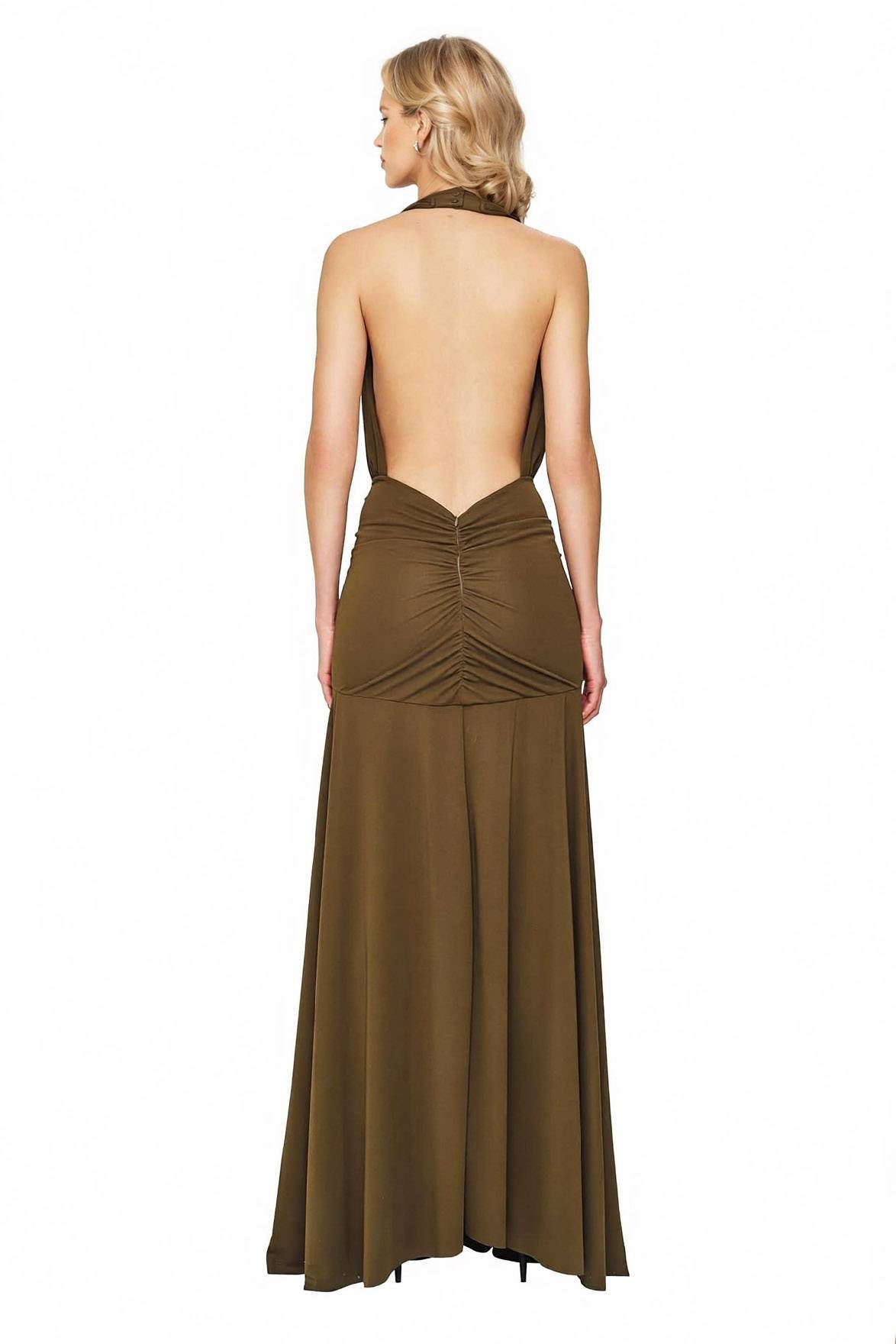 Deep V-Neck Pleated Maxi Dress