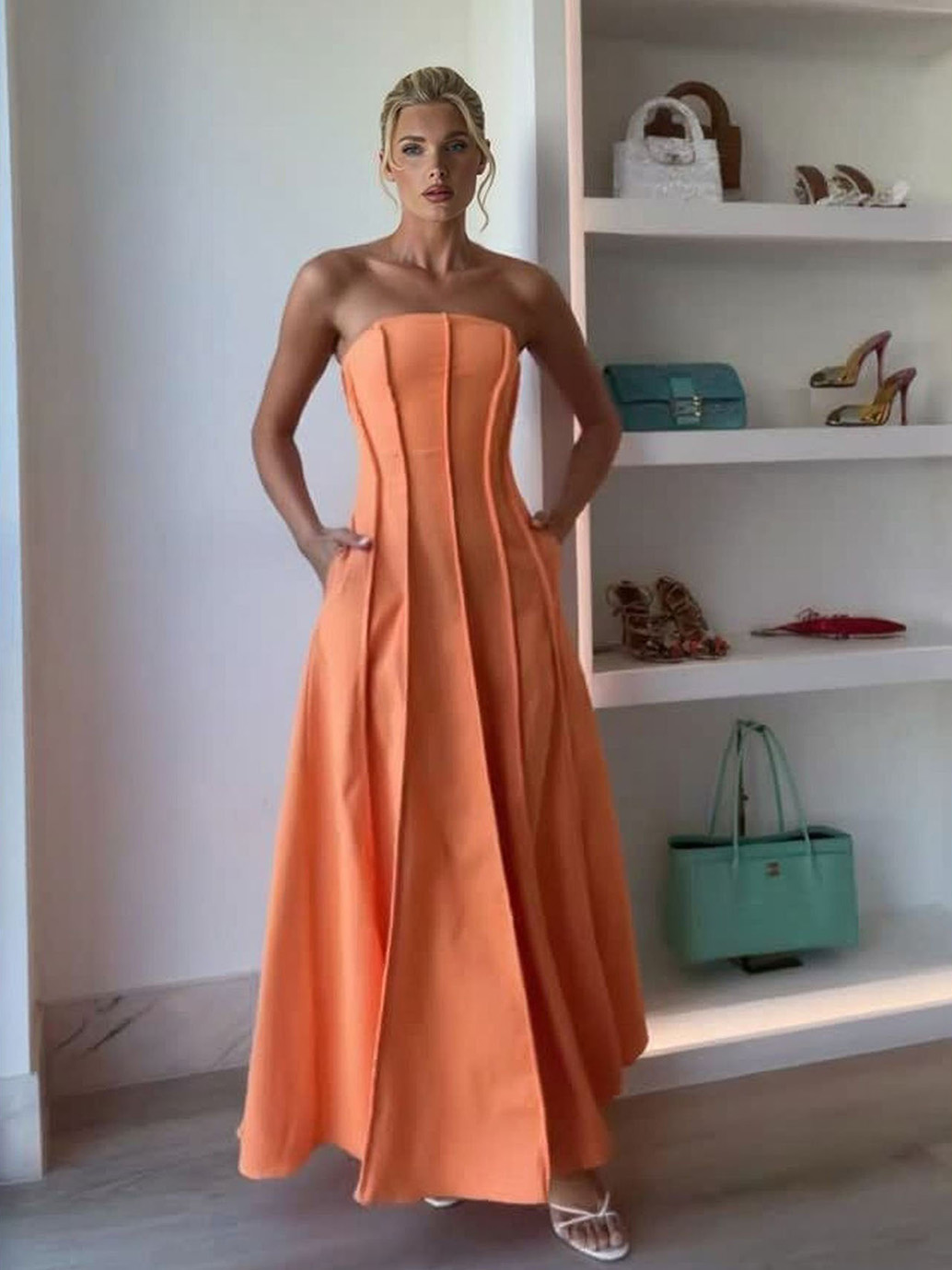 Elegant Strapless Corset A-Line Maxi Dress